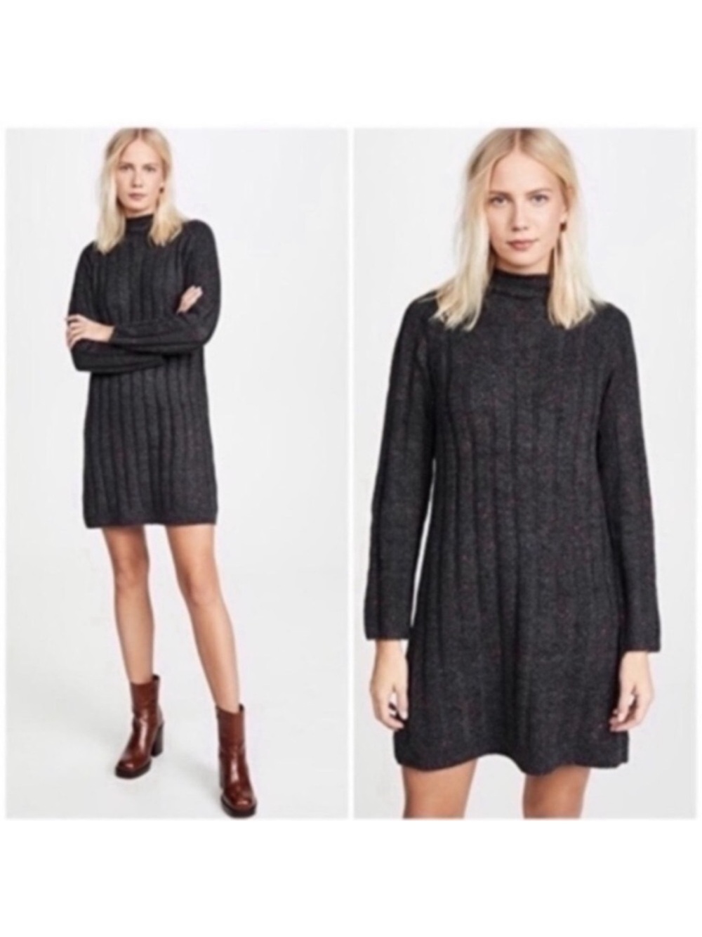 Madewell Donegal Ribbed Mockneck Sweater Dress Charcoal Black Wool New Small